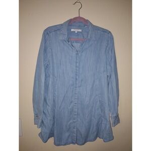 Foxcroft NYC Denim Chambray Tunic Shirt Dress Blue Size 8 Button Up‎